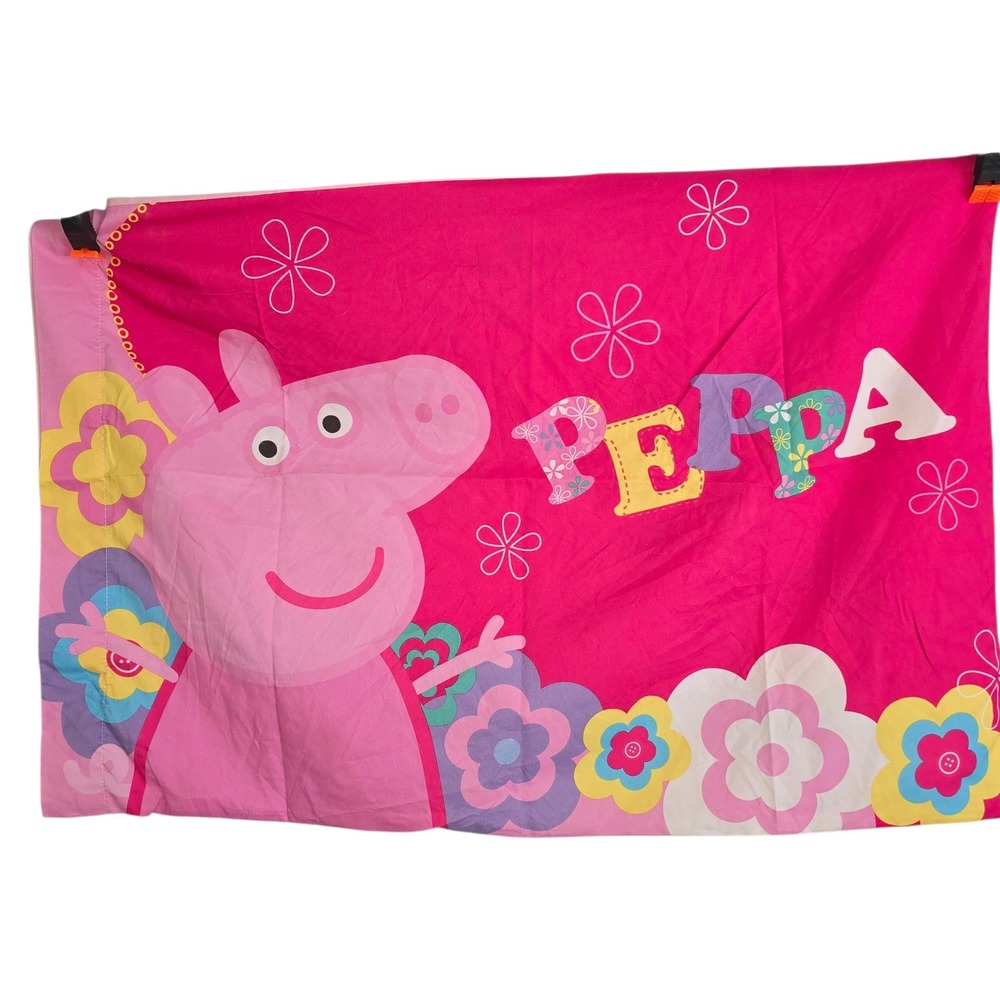 Peppa Pig Pink Reversible Standard Pillowcase Floral Graphic Kids Bedding